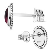 Large Oval Garnet Stud Silver Earrings, e336